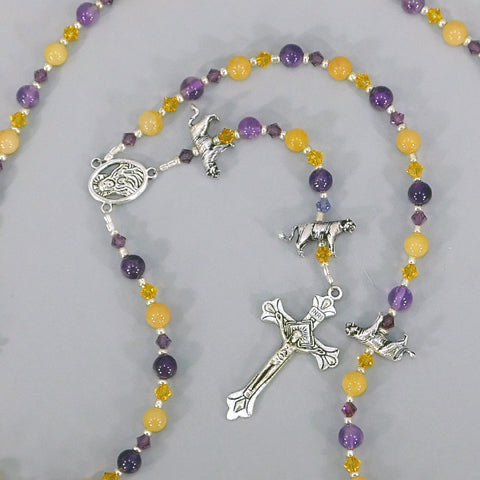 Amethyst and Yellow Jade "LSU" 5-Decade Rosary