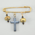 Black Onyx Cross Gold Kilt Pin