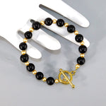 Black Onyx & Gold Swarovski Pearl Beaded Bracelet