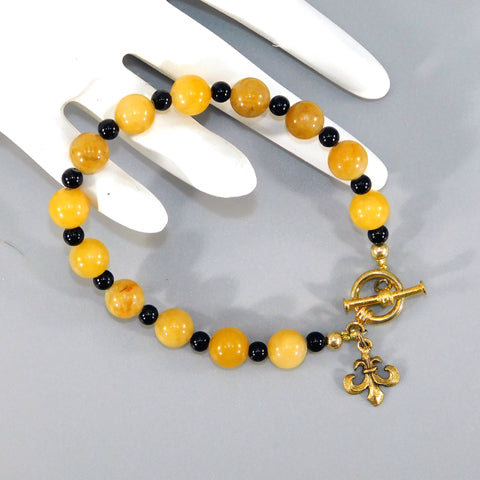 Yellow Jade & Onyx Beaded Bracelet