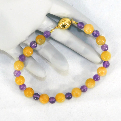 Yellow Jade & Amethyst Beaded Bracelet (magnetic clasp)