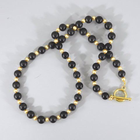Black Onyx & Gold Swarovski Pearl Necklace