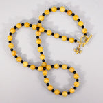 Yellow Jade & Onyx Fleur de Lis Necklace