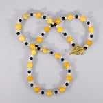 Yellow Jade, Swarovski, & Onyx Necklace