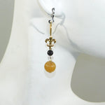 Yellow Jade & Onyx Fleur de Lis Earrings